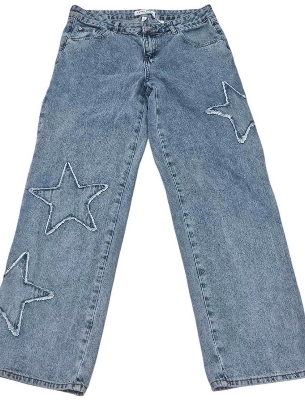 Ashley Mason Light Blue Star Embroidered Wide Leg Jeans with Stars. Size 11/30.